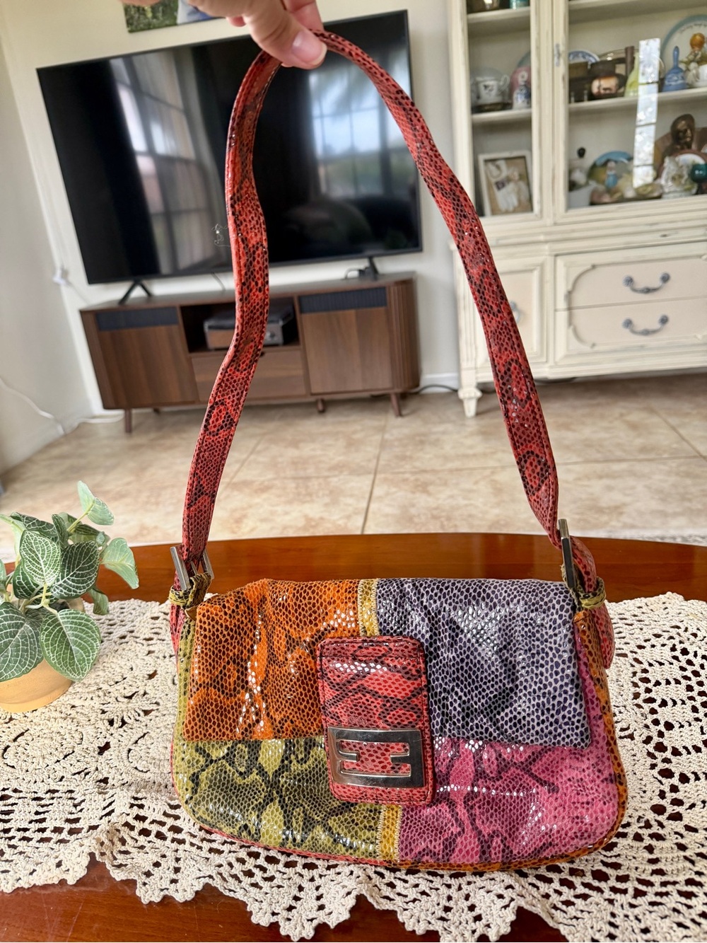 ✨ VTG Bags by Pinky Patchwork Snake Baguette ✨Rare & Retro!